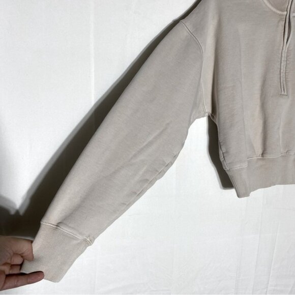Aritiza Wilfred Free Beige Cotton Blend Cropped Half Zip Mock Neck Sweatshirt XS - Picture 9 of 15